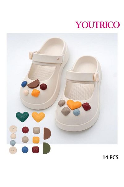 Youtrico 14pcs Geometric Jibbitz Charms for PVC Slipper Ornament