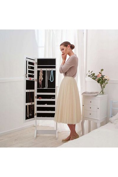 SERSIMO Dressing Table with Mirror and Jewelry Storage, 35x120cm, White