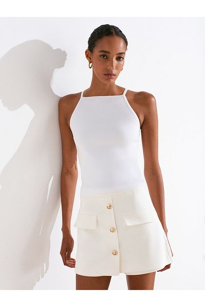 Dilvin 10772 Knitwear Blouse with Strap Bow Detail-White