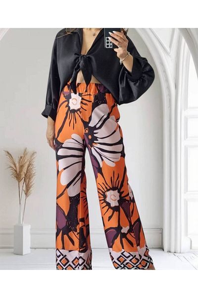 GLAMSI Floral Print Satin Set – Wide Leg Pants & Elegant Top