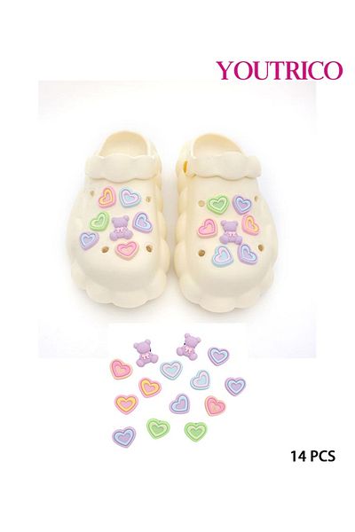 Youtrico 14pcs Cute Purple Bear and Heart Jibbitz Charms for PVC Slipper Ornament