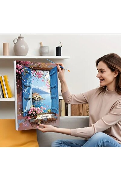 Miki & Miki Mavi Panjur Deniz Manzarası , Sayılarla Boyama Seti 40 X 50 Cm Tu...