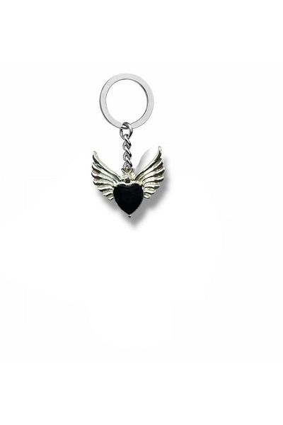 Herşey Nota Gothic Black Heart Wing Detailed Unisex Keychain – the Elegance of Darkness