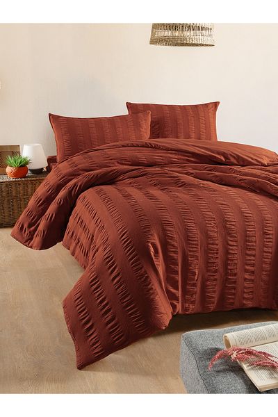 BED LİNE Seersucker Single Duvet Cover Set with Tile Box