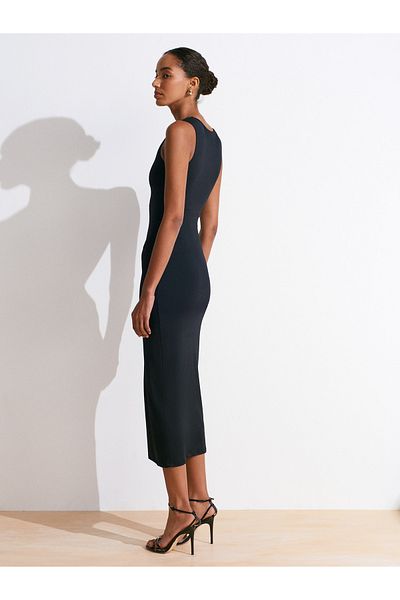 Dilvin 91493 Accessory Detailed Asymmetrical Dress-Black