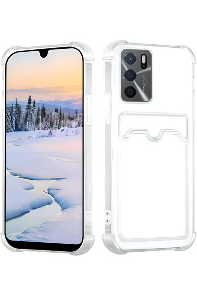 CAYK Oppo A16 Compatible Camera Protected Case with Card Holder Corners Airbag Design Anti-Impact Transparent