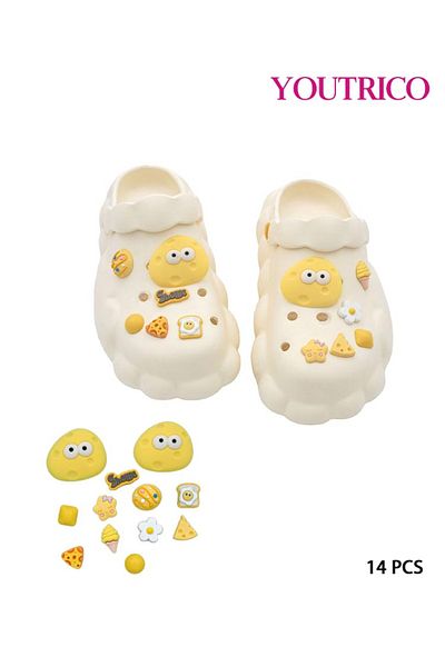 Youtrico 14pcs Cute Cartoon Cheese and Cookie Jibbitz Charms for PVC Slipper Ornament