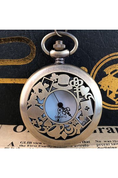 valkyrie Alice Wonderland Themed Vintage Bronze Pocket Watch - Retro Gift with Necklace Shackle