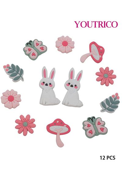 Youtrico 12pcs Rabbit Series Jibbitz Charms for PVC Slipper Ornament