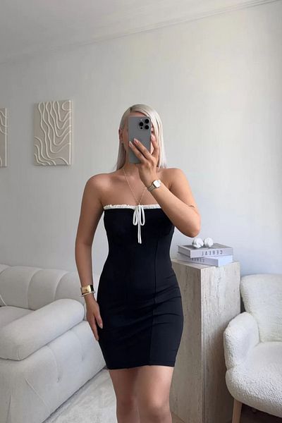 MOZENA Strapless Tie Front Mini Dress