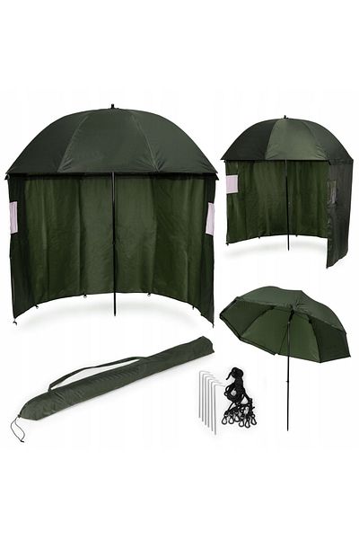 SERSIMO Umbrela pescuit 200x220 cm, perete lateral detasabil si ferestre, reglabil inaltime si unghi, verde