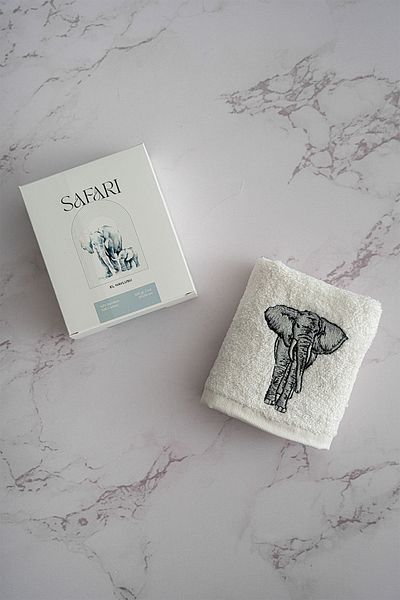 Nazik Home Safari Elephant Embroidered Hand Towel (30 X 50 cm)