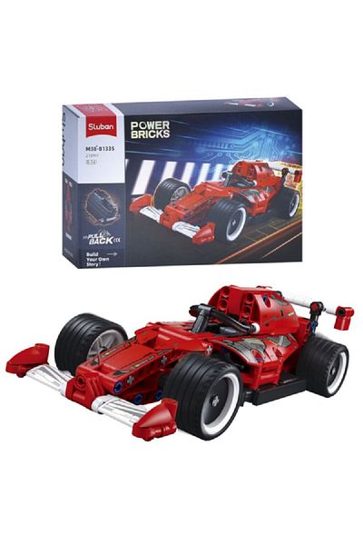 Sluban 210-Piece Power Bricks Pull Back Racing Formula Car Building Set Red and Black