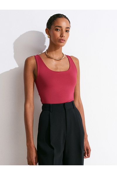 Dilvin 20977 Thick Strap Polyamide Undershirt-Dark Fuchsia
