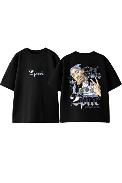 Anetos Μπλουζάκι 2 Pac εμπρός πίσω με τύπωμα βαμβακερό μαύρο oversized