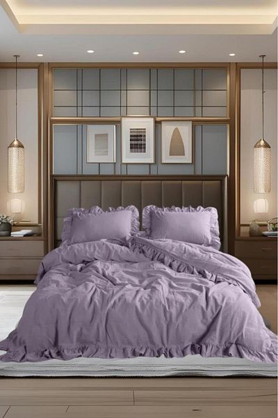 Karna Home Ruffled Stonewash Cotton Duvet Cover Set 200X220