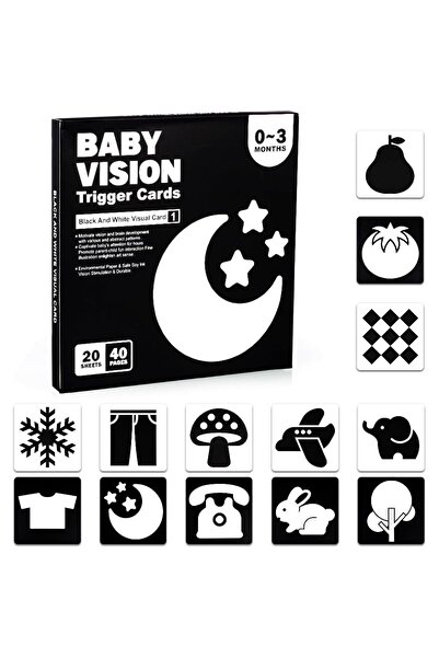 OEM Set joc de memorare pentru copii, 40 modele, 14 x 14cm, 0-3 luni, Alb/Negru