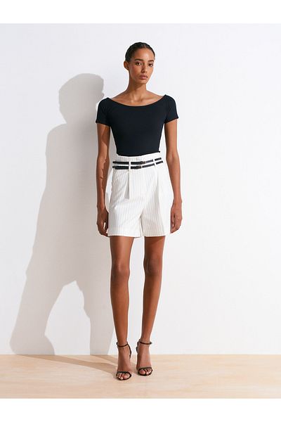 Dilvin 72135 Belted High Waist Shorts-White