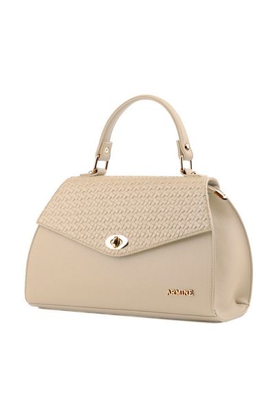 Armine Modern Stylish Design Knitted Patterned Shoulder Bag Cream