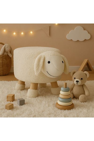 Arti Casa Taburet decorativ pentru camera copilului, în formă de miel, culoare albă, 36x28x27 cm, Arti Casa