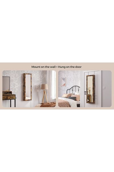 SONGMICS Jewelry Cabinet With Mirror, Mdf, Wall Mounted, 37x10x120 Cm, Rustic Brown