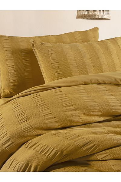 BED LİNE طقم غطاء لحاف مزدوج من Seersucker مع صندوق الخردل