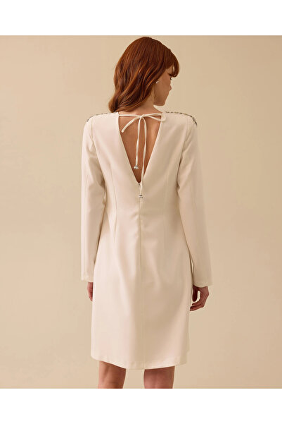 SEÇİL Uzun Kollu Sırt Dekolteli Diz Üstü Elbise