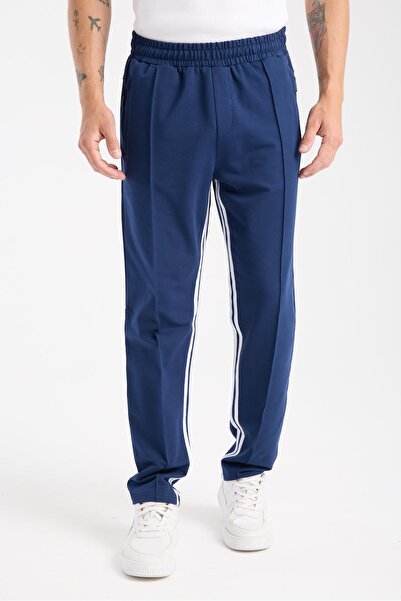 MYSPORT 6005 Ανδρικό Φόρμα Φόρμας Indigo με Λάστιχο στη Μέση, Κορδόνι, Πλαϊνές Τσέπες και Φερμουάρ, Δύο Ριγέ