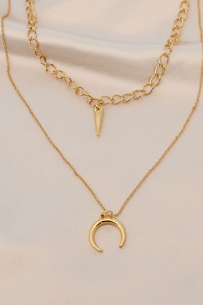BESKAR Gold Color Metal Double Chain Accessory Necklace