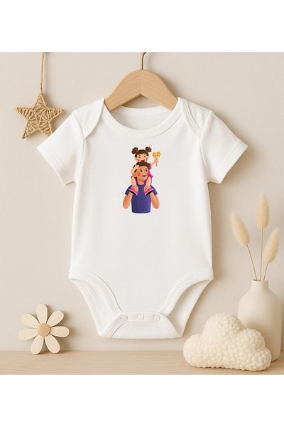 MODAT Father Daughter Printed Baby Bodysuit with Print on the Shoulder