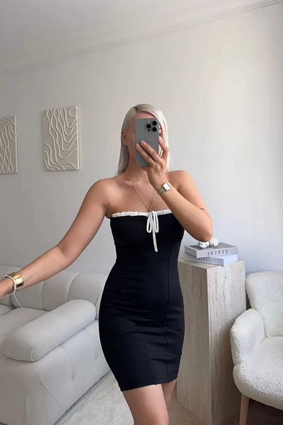 MOZENA Strapless Tie Front Mini Dress