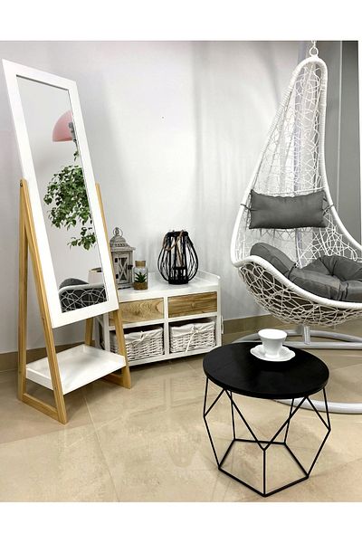 SERSIMO Floor mirror with stand, storage shelf, 150x37x40cm, white with brown