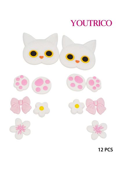 Youtrico 12pcs Cute Pink Cat Jibbitz Charms for Crocs - Kawaii Slipper Ornament