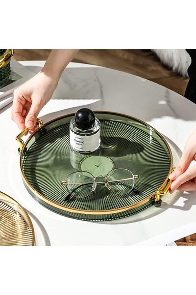 Arabest صينية تقديم دائرية مزخرفة بمقابض، صينية طعام أكريليك لطاولة القهوة، ل...