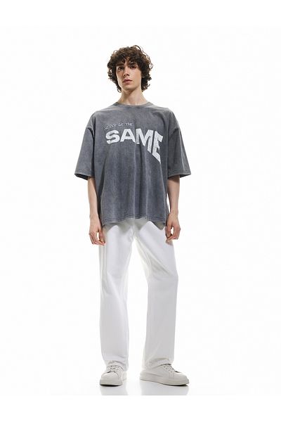 Koton Crew Neck Washed Short Sleeve Cotton Printed T-Shirt