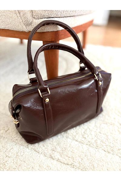 Z&M COLLECTION BAG SHOPPİNG Shiny Patent Leather Women's Bag with Adjustable Strap and Zipper Closure, Suitable for Hand-Shoulder and Crossbody Use