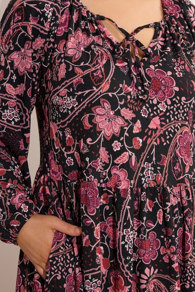 Şans Γυναικείο φόρεμα με μακρυμάνικη τσέπη σε μαύρο μεγάλο μέγεθος με λουλούδια 65N39001