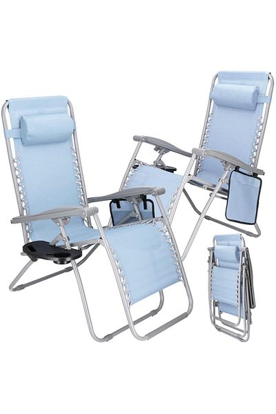 SERSIMO Sezlong Scaun Pliant Plaja Sau Gradina, Siesta, Gravitatie Zero, Cu Tetiera, Albastru Deschis