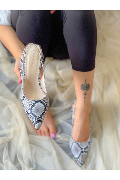 BERFONA Maria Gray Snake Skin 5 cm Heel Sandals