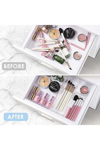 COOYA 25 PCS Clear Plastic Drawer Organizers Set, Storage Bins for Makeup, Kitchen Utensils and Office