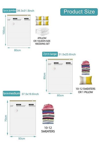 COOYA 8PCS Vacuum Storage Bags, Reusable with Hand Pump, Compression Sealer Bags for Comforters, Clothes