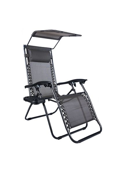 SERSIMO Folding sun lounger with sunshade and headrest, adjustable in 2 positions, cup holder, 174cm, gray