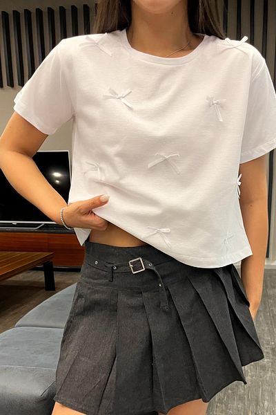 BİKELİFE Women's Ribbon Detailed Crew Neck T-Shirt