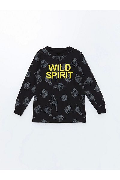 LC Waikiki Lcw Kids Anthracite Crew Neck Printed Long Sleeve Boys' Pajamas Set