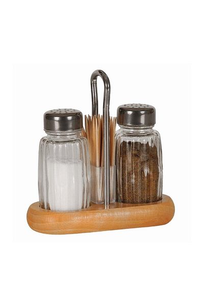 AzHome Salt and pepper shaker set on wooden stand, 2 pieces