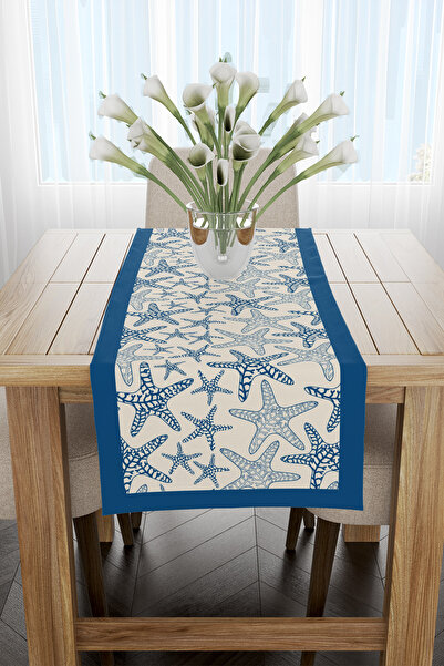 EsnafAli Runner cu model stea albastru bleumarin crem 40x140