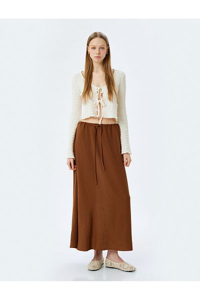 Koton V-Neck Tie Detail Long Sleeve Blouse Wrinkle