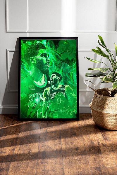 Saturn Jayson Tatum Framed Painting - Basketball Nba Poster Painting
