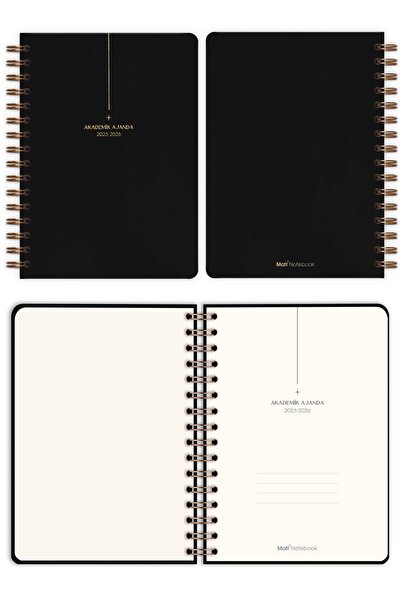 Matt Notebook 2025-2026 A5 Keten Akademik Ajanda Spiralli 15x21 cm - 17 Aylık Siyah