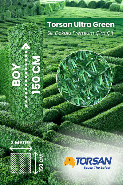 TORSAN Çim Çit – Ultra Green 150 cm x 3 m Sık Dokulu Bahçe Çiti